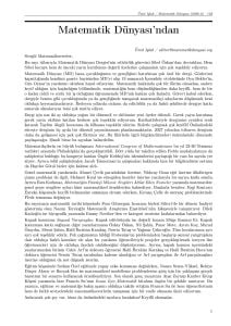 Matematik Dünyası Dergisi Sayı:122 Yıl:2026-2